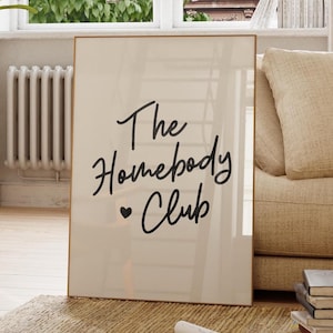 Trendy The Homebody Club muurkunstprint, neutraal muurdecor, afdrukbare muurkunstposter, woonkamerdecor, barwagen muurkunst, digitale print