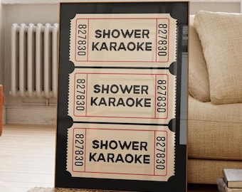Shower Karaoke Ticket Print: Retro Bathroom Wall Art (Digital Download)