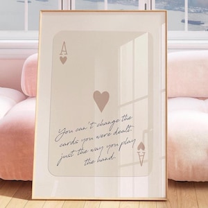 Trendige Herz-Ass-Wandkunst, Retro-Beige Spielkarte Druck, Neutrale ästhetische Dekoration, inspirierendes Zitat, Preppy Raumdekor, digitaler Download