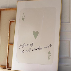 Impressão de arte de parede do Ás de Copas da moda, pôster do que aconteceria se tudo desse certo, decoração de quarto elegante com cartas de baralho estéticas retrô verde-sálvia, digital