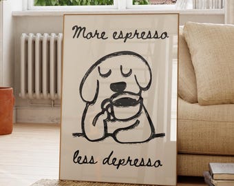Impresión artística de perro Espresso: Decoración divertida para cafetería (impresión digital)