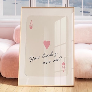 Modny plakat ścienny Ace of Hearts, plakat How Lucky Are We, modny plakat estetyczny w stylu retro, plakat Pink Playing Card, pobieranie cyfrowe