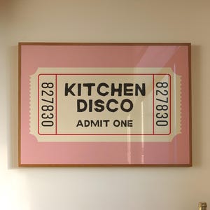 Kitchen Disco Print, Kitchen Wall Art, Funny Kitchen Wall Decor, Trendy Retro Ticket Print, Printable Wall Art, Horizontal, Digital Print