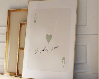 Ace of Hearts Print: Lucky You Retro Sage Green Playing Card Poster (Digital Print)