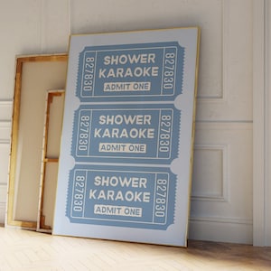 Shower Karaoke Ticket Blue Print, Bathroom Aesthetic Poster, Retro Print, Funny Wall Art Poster, Trendy Cute Decor, Digital Download Print