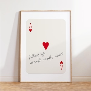Stampa artistica da parete alla moda "Asso di cuori", poster "E se tutto funzionasse?", estetica retrò, carta da gioco rossa, stile preppy, decorazione per la stanza, download digitale.
