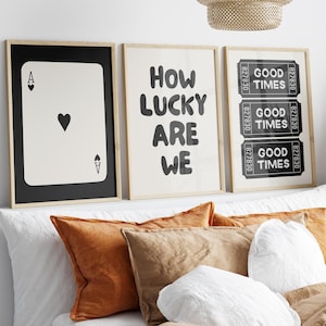 How Lucky Are We Wall Art Print Gallery Set of 3, Ace of Hearts, Good Times Tickets, Retro Trendy Aesthetic Poster, Digital Download