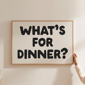 Impresión de arte de pared What's For Dinner, póster estético retro de moda, arte de pared de cocina, póster de tipografía, horizontal, impresión digital