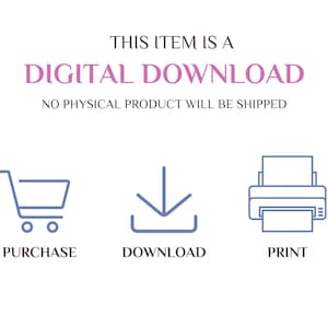 Puede incluir: Un gr&aacute;fico de descarga digital con un carrito de compras, una flecha de descarga y una impresora. El texto dice "Este art&iacute;culo es una descarga digital. No se enviar&aacute; ning&uacute;n producto f&iacute;sico. Comprar, Descargar, Imprimir."
