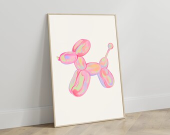 Trendy muurkunst, esthetische print, ballonhondposter, roze print, minimalistisch, digitale kunst