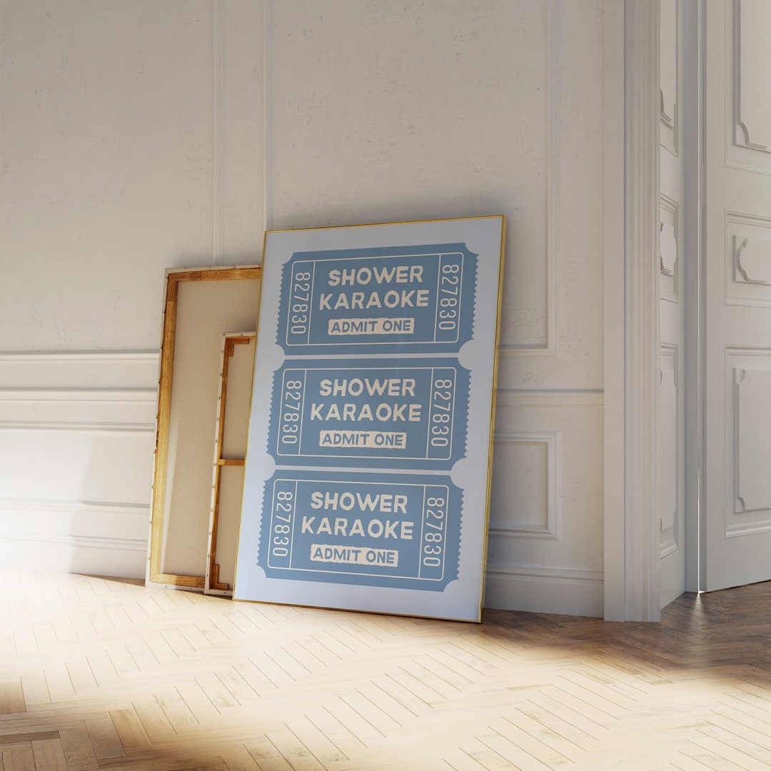 Shower Karaoke Ticket Blue Print, Bathroom Aesthetic Poster, Retro ...