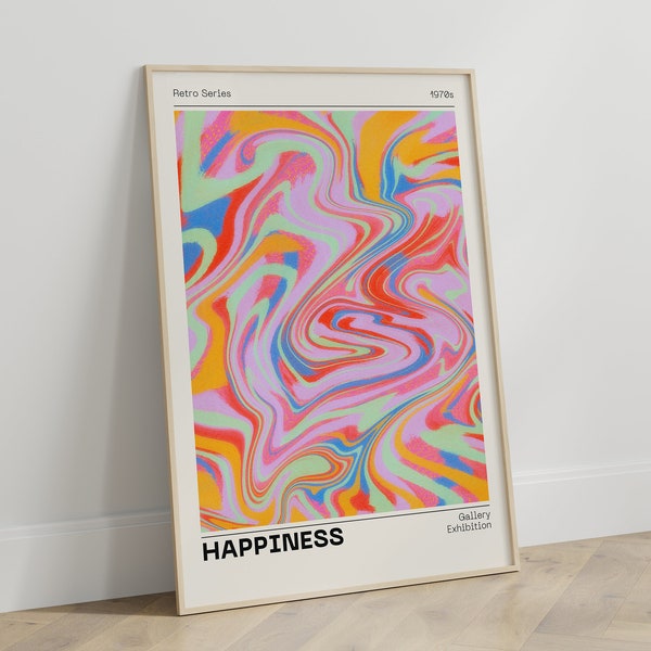 Retro wall art aura print, Trendy holographic print, Retro abstract colorful gradient poster, Aesthetic print, Vintage happiness print