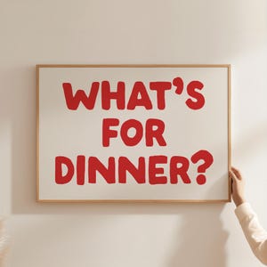 夕食のウォールアートプリント、トレンディなレトロな美的ポスター、キッチンウォールアート、赤いタイポグラフィポスター、横長、デジタルプリント