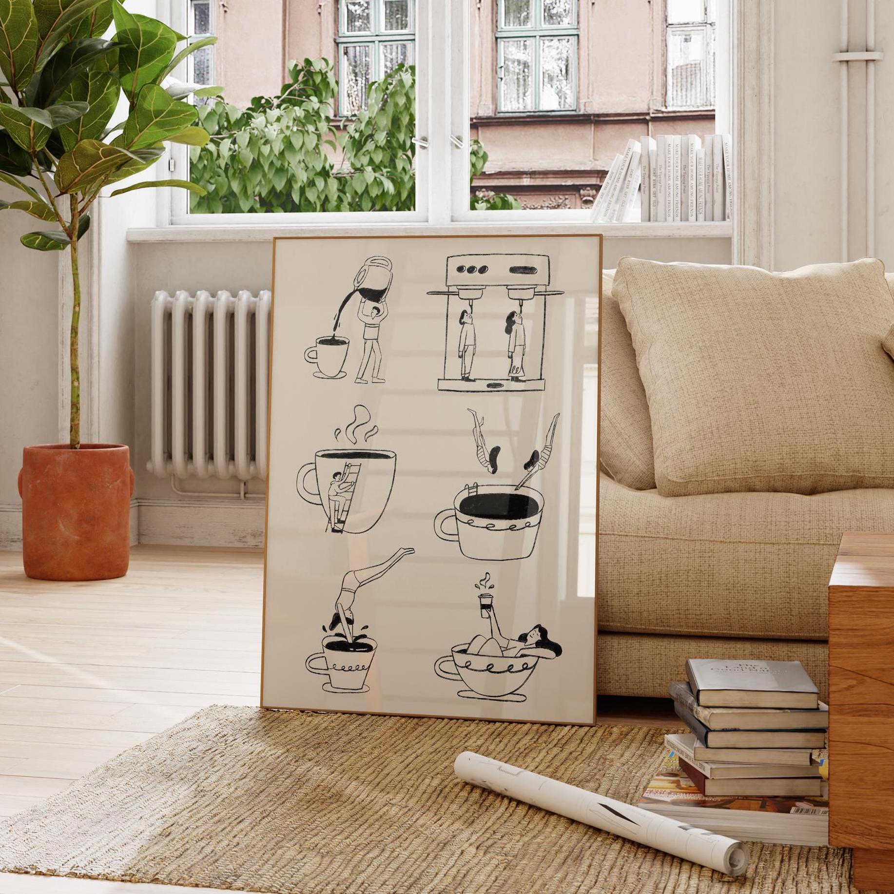 Trendy Coffee Print, Retro Caffe Poster, Espresso Coffee Bar Wall Art, Kitchen Print, Coffee Lovers Wall Art, Digital Print