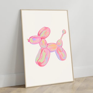 Arte murale alla moda, stampa estetica, poster di cane palloncino, stampa rosa, minimalista, arte digitale