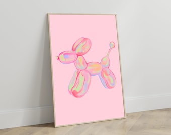 Trendy rosa Ballon-Hundewandkunst, adrettes ästhetisches Plakat, College Wohnung Dekor, rosa Ballon-Hundedruck, kokettes Raumdekor, Girly Druck