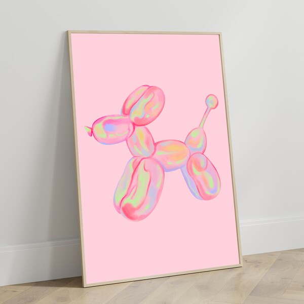 Trendy Pink Balloon Dog Wall Art, Preppy poster, College Apartment Decor, Pink Balloon Dog Print, Coquette room decor, Girly Wall Art