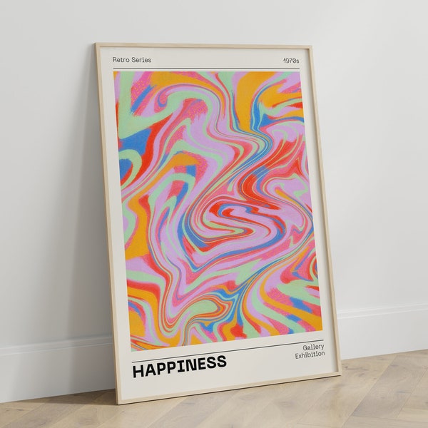 Retro wall art print, Trendy holographic aura print, Retro abstract colorful gradient poster, Aesthetic print, Vintage happiness print