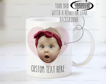 Tazza fotografica personalizzata per bambino, Sfondo personalizzato con cuore fotografico per bambino, Tazza con faccia da bambino, Tazza con faccia da bambino, Regalo tazza per nonno, Tazza fotografica personalizzata