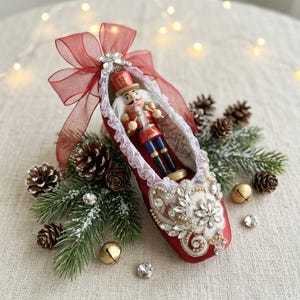 Real Ballet Pointe Shoe Ornament, Red Nutcracker Christmas Decor