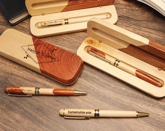 Custom Wood Pen Set, Personalized Engraved Gift, Unique Gift for Him, Teacher Gift, New Job Present, Graduation Gift for Him