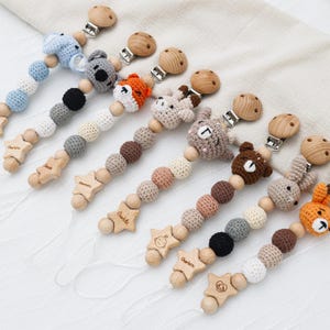 Personalized Name Pacifier Chain, Customized Pacifier Clip (With Animal Head), Birth Gift, Rabbit Pacifier Chain, Baby Bell, Crochet Animal