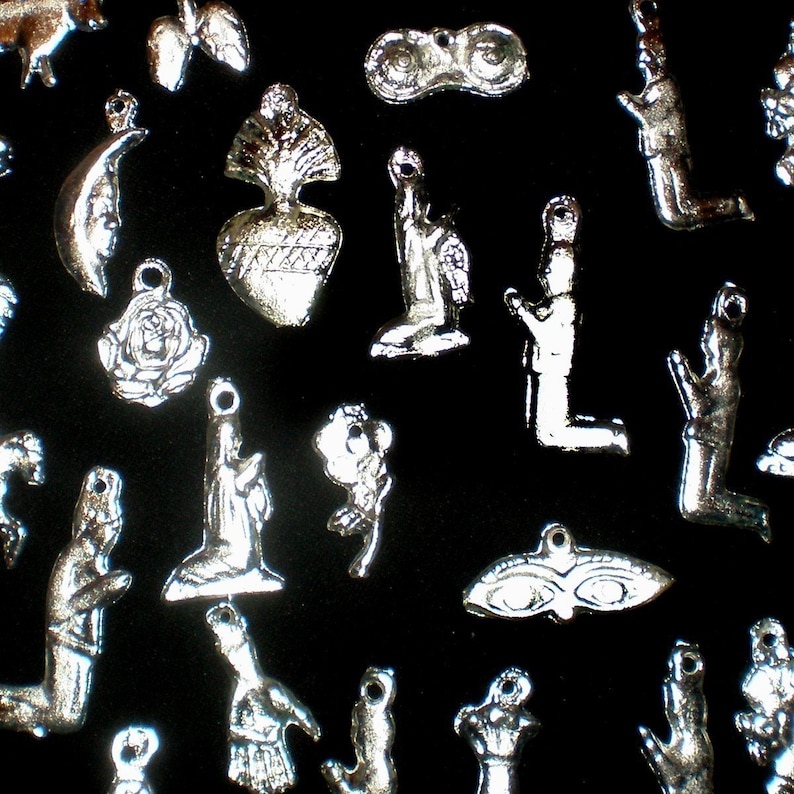Mexican folk art Lot of 50 Mexican religious altar milagros charms for jewelry embellisments for altars nichos and shrines image 2