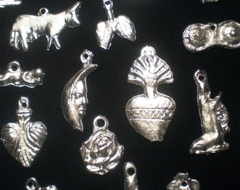 Mexican folk art - Lot of 50 Mexican religious altar milagros- charms for jewelry- embellisments for altars nichos and shrines