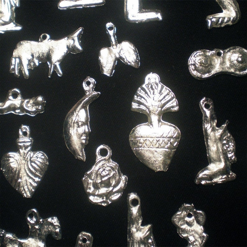 Mexican folk art Lot of 50 Mexican religious altar milagros charms for jewelry embellisments for altars nichos and shrines image 1