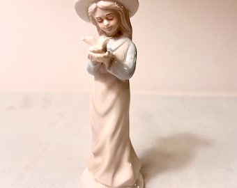 Beautiful Porcelain Girl With Dove Figurine 6" Tall. Vintage Cute Grandma Core