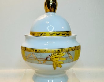 Vintage Art Deco Sugar Bowl, Fine Bone China Floral Peach, Made in Japan