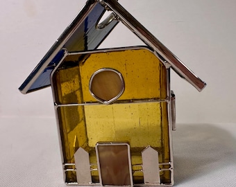 Beautiful Stained Glass Lantern Candle Tea  Holder Birdhouse Garden Decor