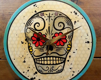 Day of the Dead Skull Wall Clock (White)