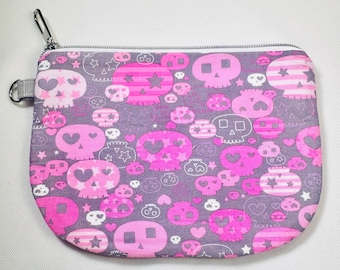 Handmade Dia De Los Muertos Day Of The Dead Pretty Pink Skull Zipped Coin Bag Pouch