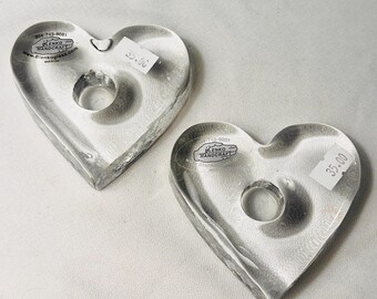 Blenko Glass Heart Candle Holder Paperweights Signed New W Tags Gift Never Used