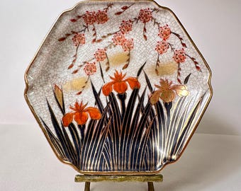 Vintage Collectible TOYO Japan Irises And Cherry Blossoms Hexagonal Wall Plate