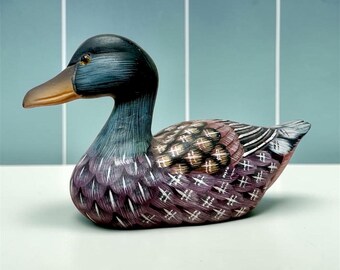 Vintage Small Hand-painted Folk Art Wood Duck Decoy from People’s Republic Of China