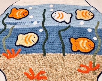 Handmade “Go Against The Flow” Crochet Fishbowl baby blanket Baby Afghan