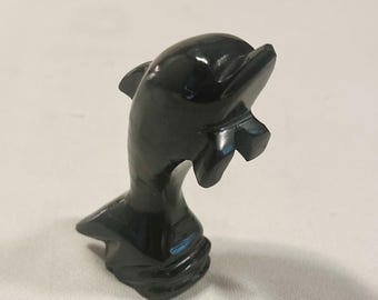 Vintage Onyx Dolphin Carved Figurine from Cancun Mexico