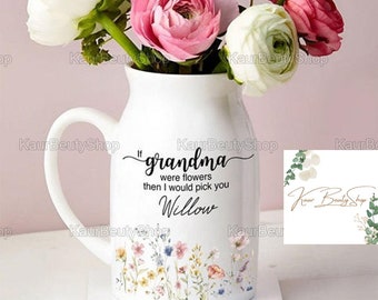 Grandma Personalized Flower Vase, Custom Name Flowers Vase, Grandma Ceramic Flower Vase, Grandma Mother's Day Gift