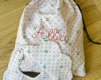 Sac pochon, sac à doudou personnalisé avec broderie faite main pour bébé,enfant ou adulte