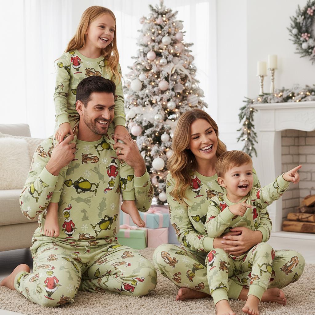 Pyjama Garçon Le Grinch En Coton 100% – Ensemble 2 Pièces Manches Longues, Motif Festif, Parfait Pour Noël Et Cadeau