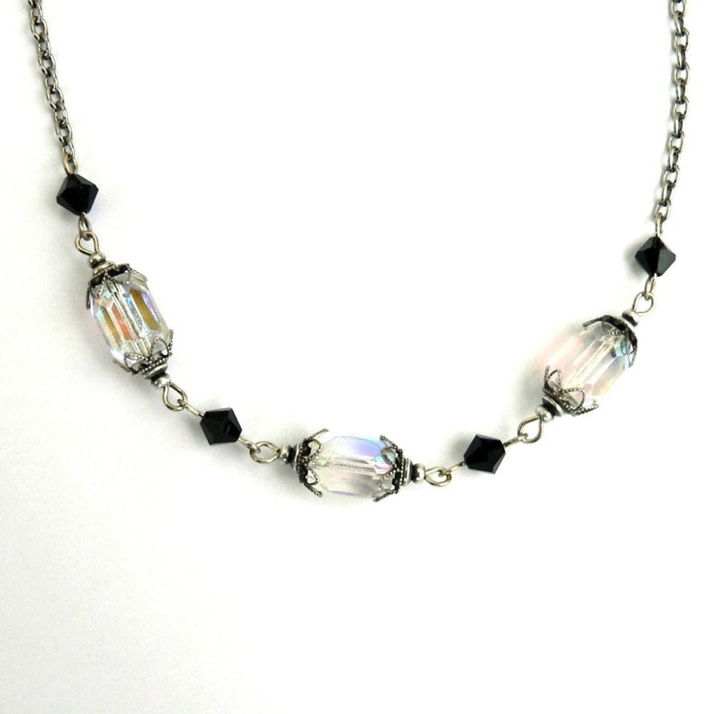 Crystal Necklace Aurora Borealis AB Glass Bead Silver Ox image 1