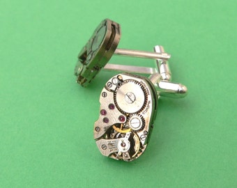 Steampunk Cuffllnks Vintage Watch Movement silver cuff links