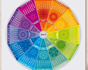 2027 Mandala Calendar, Color & Black and White Bundle, Printable Circular Calendar, Year at a Glance, No AI Art, Instant Download