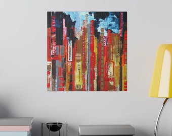 Tableau Original Collage Digital Skyline Ville Carré Imprimé sur toile Plusieurs Formats