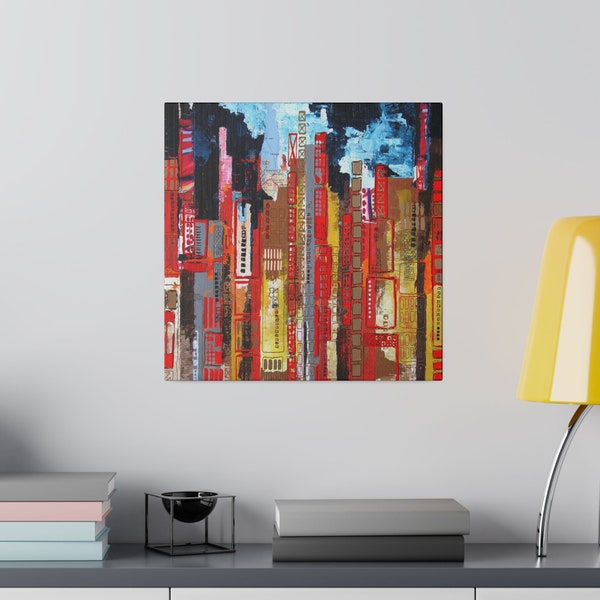 Tableau Original Collage Digital Skyline Ville Carré Imprimé sur toile Plusieurs Formats