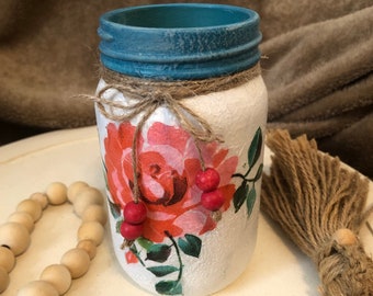 Painted Decoupage pint jar