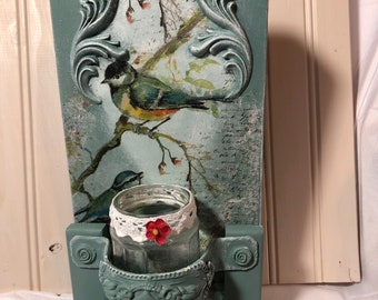 Bird Napkin Decoupage Plant Stand