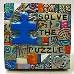 Solve the Puzzle Autism Mosaic Gift Birthday Gift Inspirational Gift Polymer Clay Tile Mosiac MM40003-16 image 2